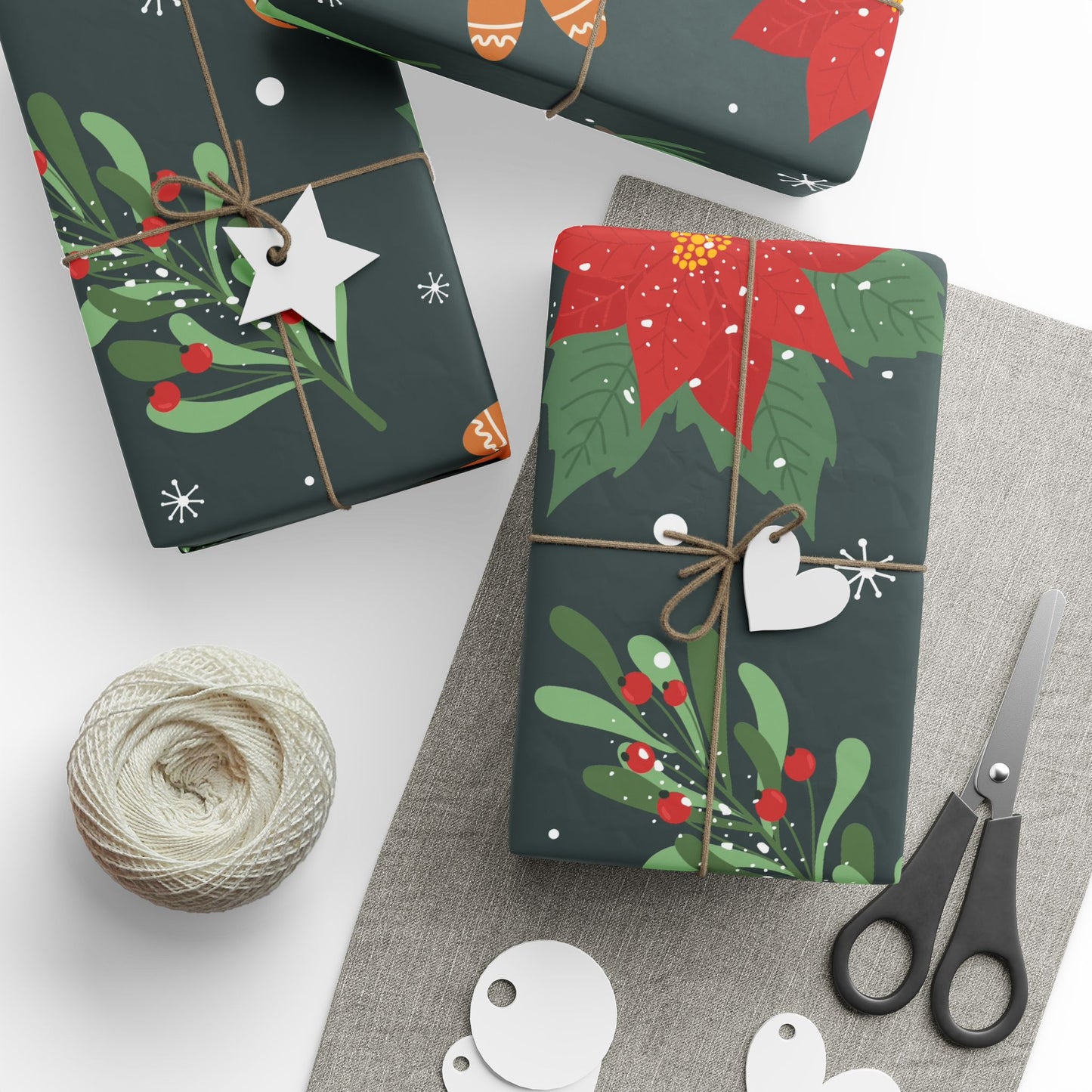 Wrapping Paper - Whimsical Holiday Ginger Bread Men and Holly Leaves