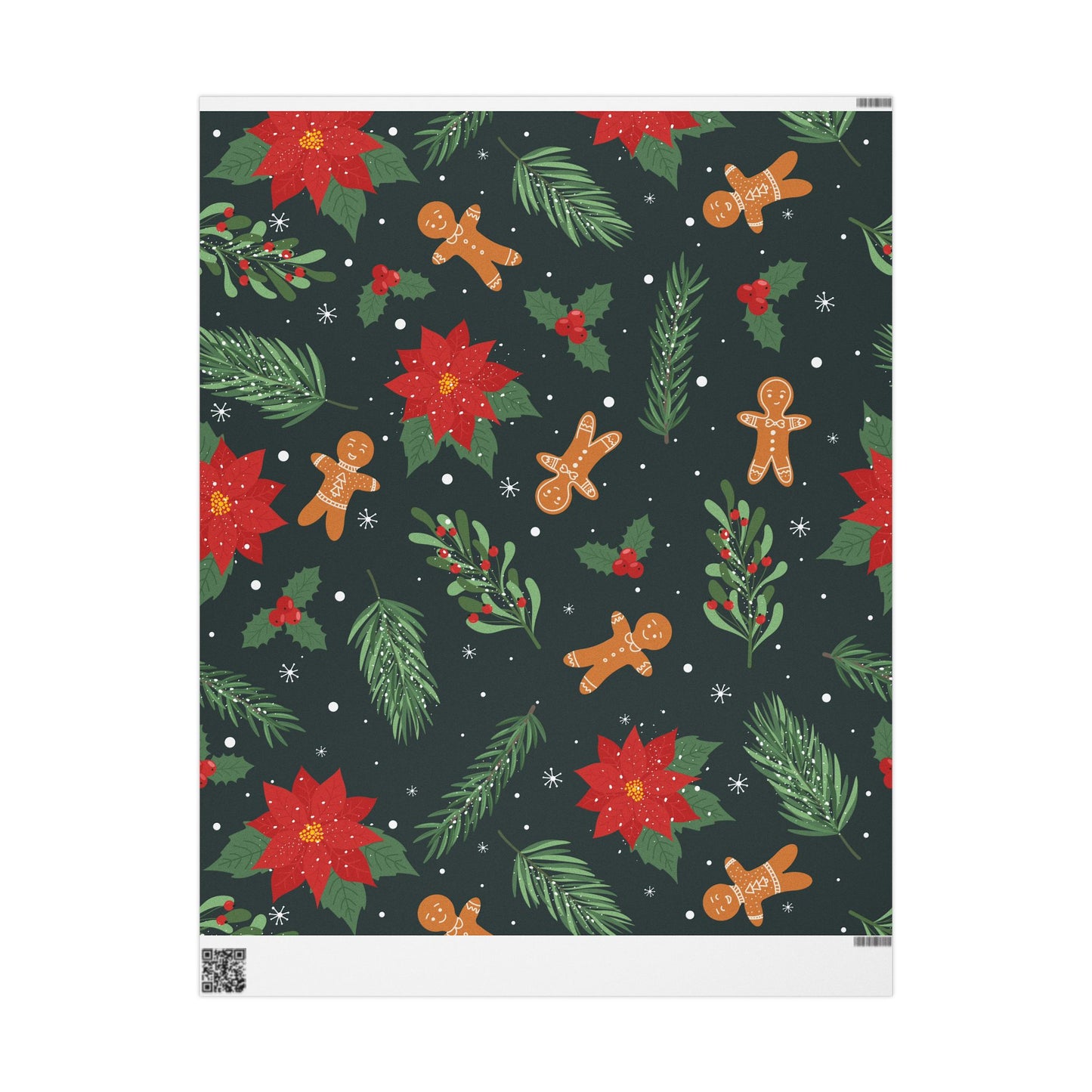 Wrapping Paper - Whimsical Holiday Ginger Bread Men and Holly Leaves