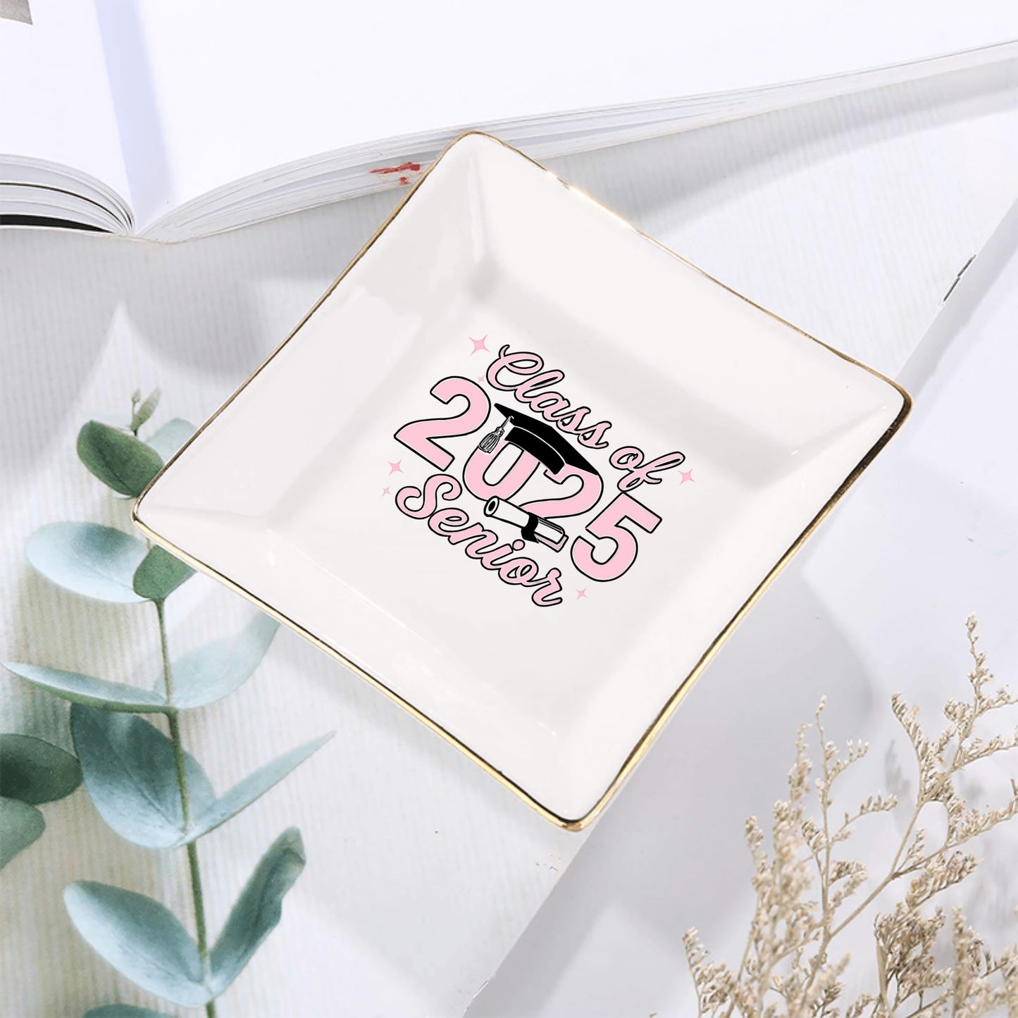 Graduate Ceramic Square Jewelry Plate 1 Pcs ,2 Pcs, 4 Pcs