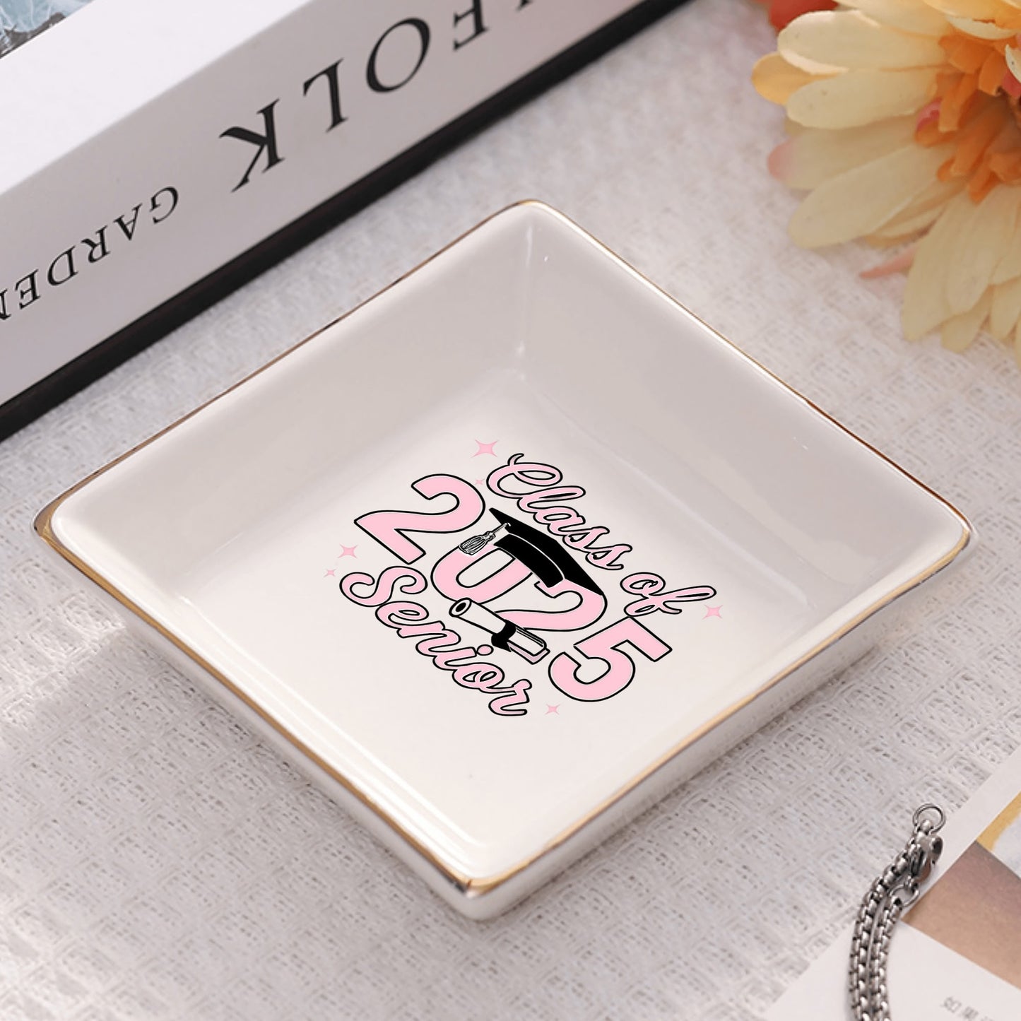 Graduate Ceramic Square Jewelry Plate 1 Pcs ,2 Pcs, 4 Pcs
