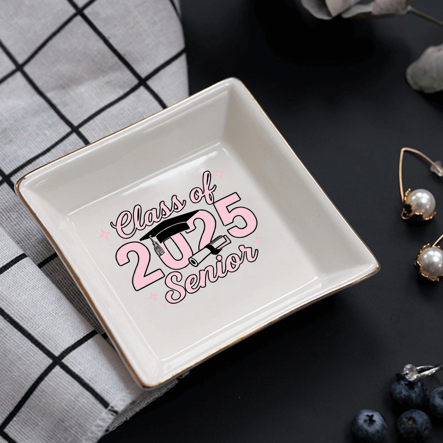 Graduate Ceramic Square Jewelry Plate 1 Pcs ,2 Pcs, 4 Pcs