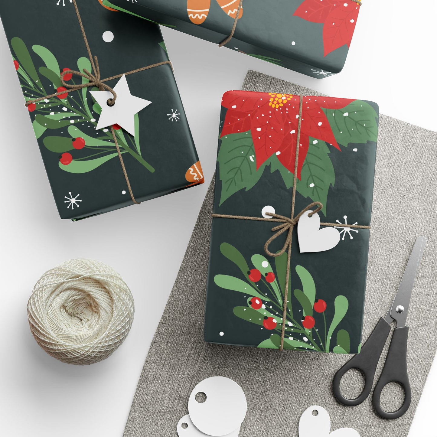 Wrapping Paper - Whimsical Holiday Ginger Bread Men and Holly Leaves