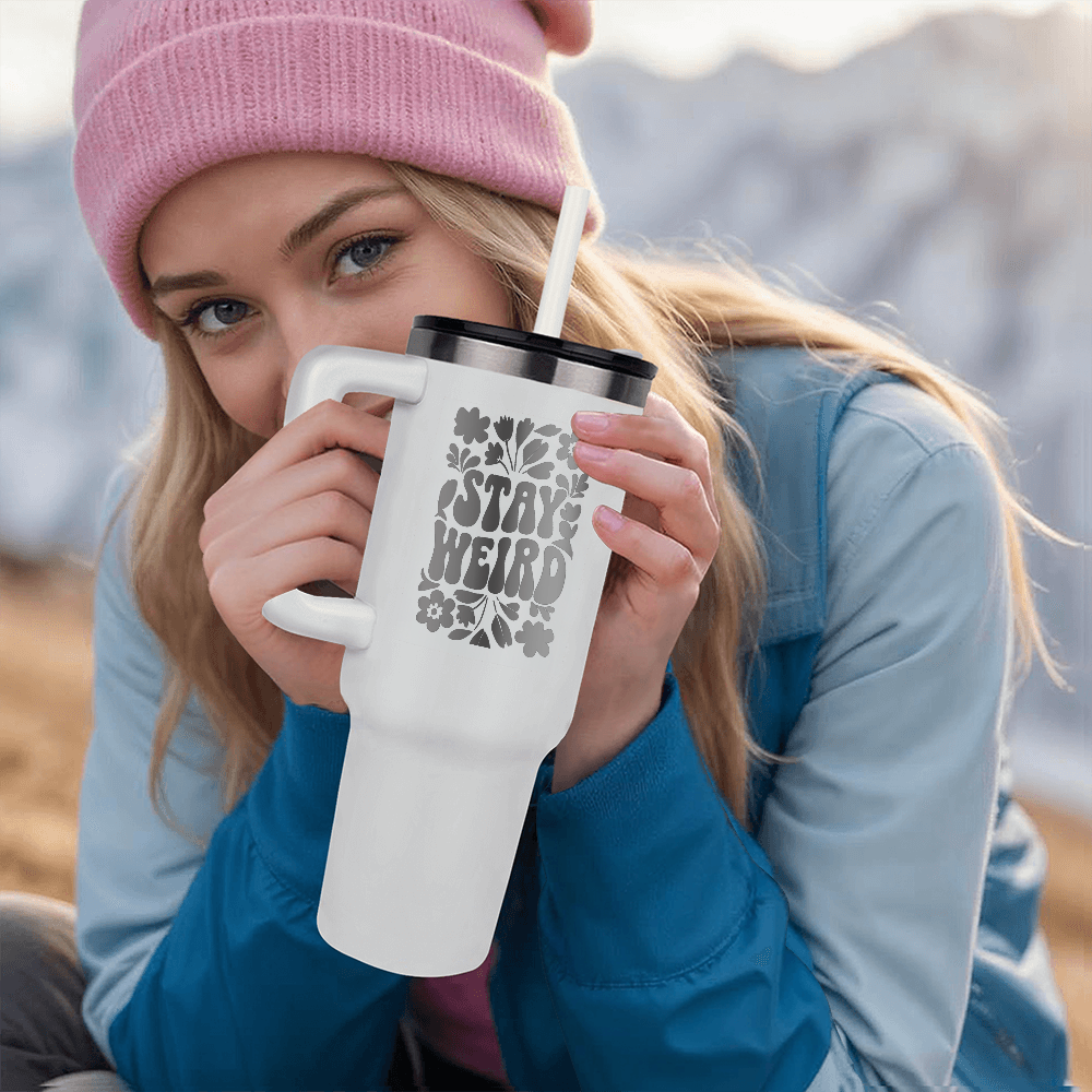 Stay Weird Engraved Flower 40oz Tumbler