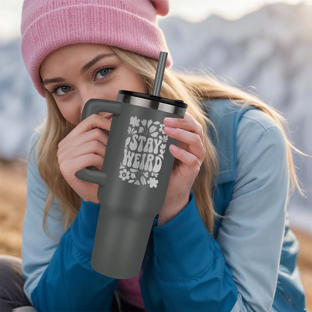 Stay Weird Engraved Flower 40oz Tumbler
