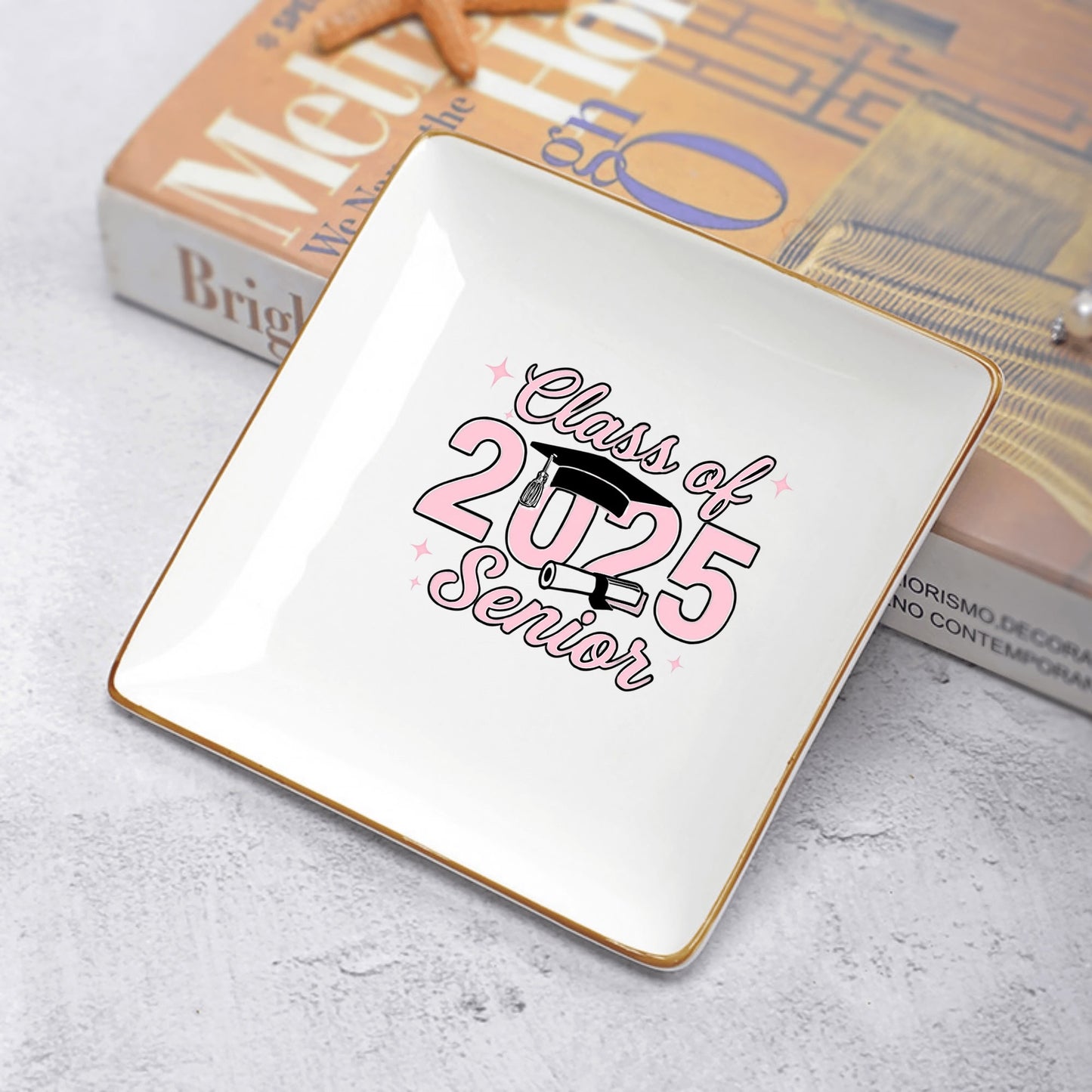 Graduate Ceramic Square Jewelry Plate 1 Pcs ,2 Pcs, 4 Pcs