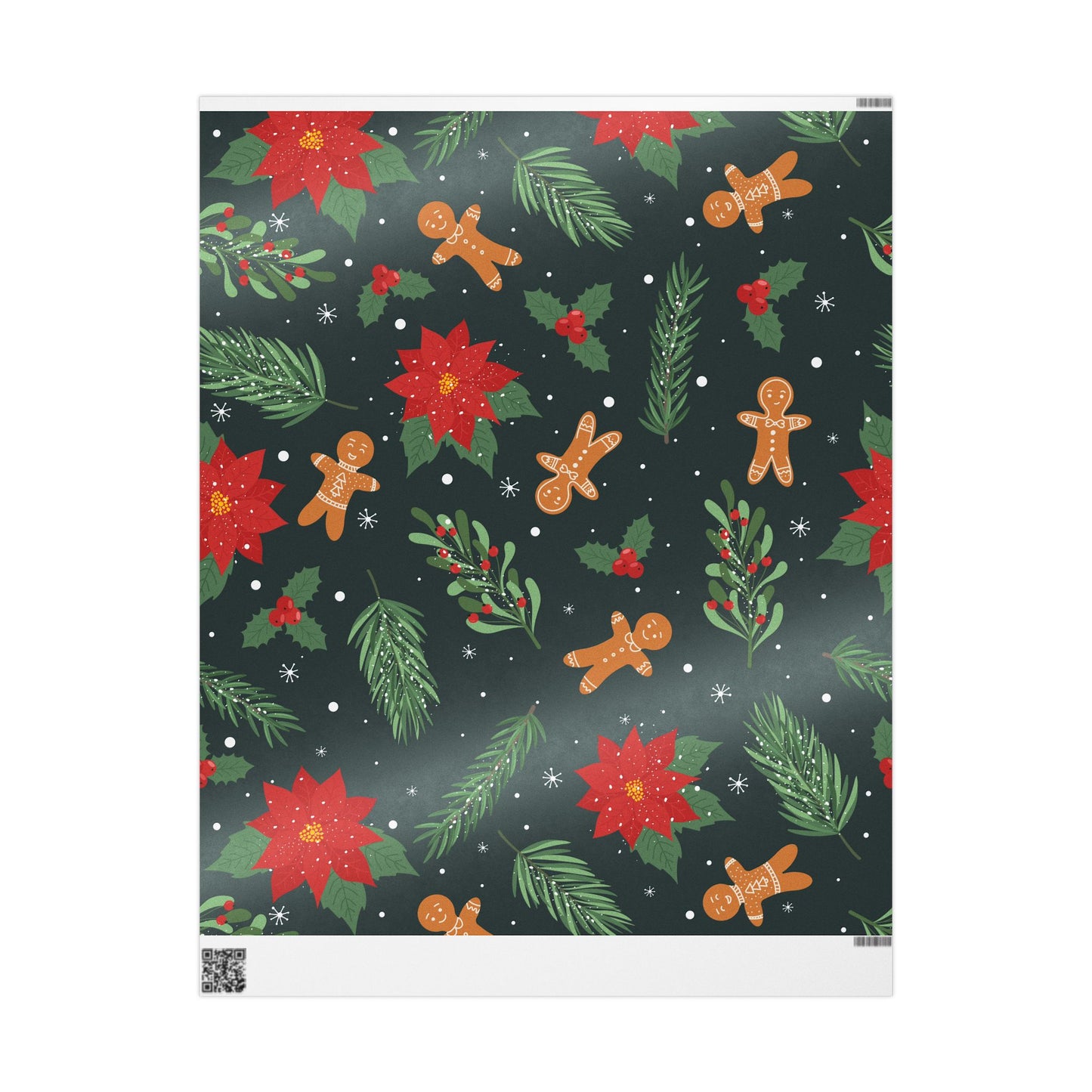 Wrapping Paper - Whimsical Holiday Ginger Bread Men and Holly Leaves
