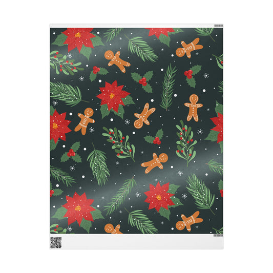 Wrapping Paper - Whimsical Holiday Ginger Bread Men and Holly Leaves