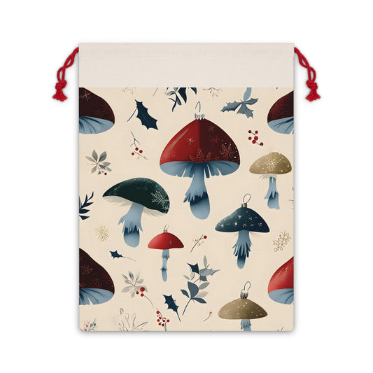 Christmas Forest Mushrooms Fabric Gift Bag