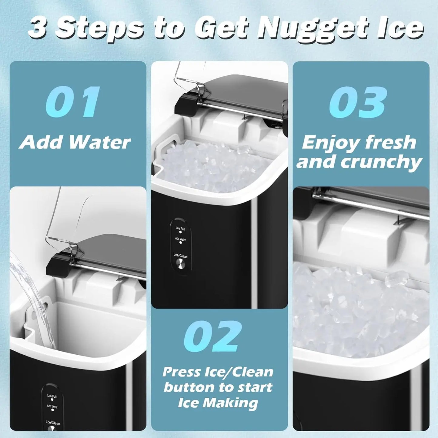 Nugget Ice Maker Countertop, Portable Crushed Sonic Ice Machine, Self Cleaning Ice Makers with One-Click Operation Soft Chewable