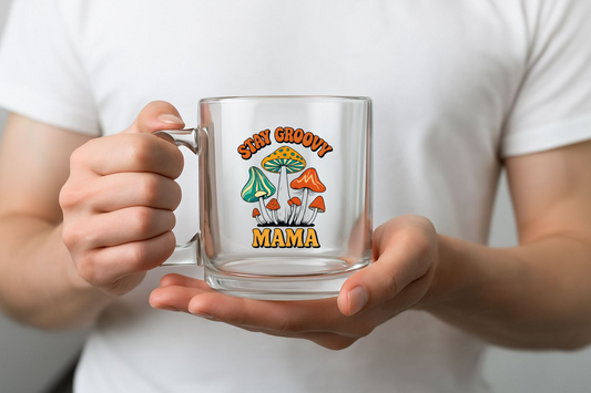 Stay Groovy Mama Mug - Artistic 10oz Glass Coffee Cup for Moms